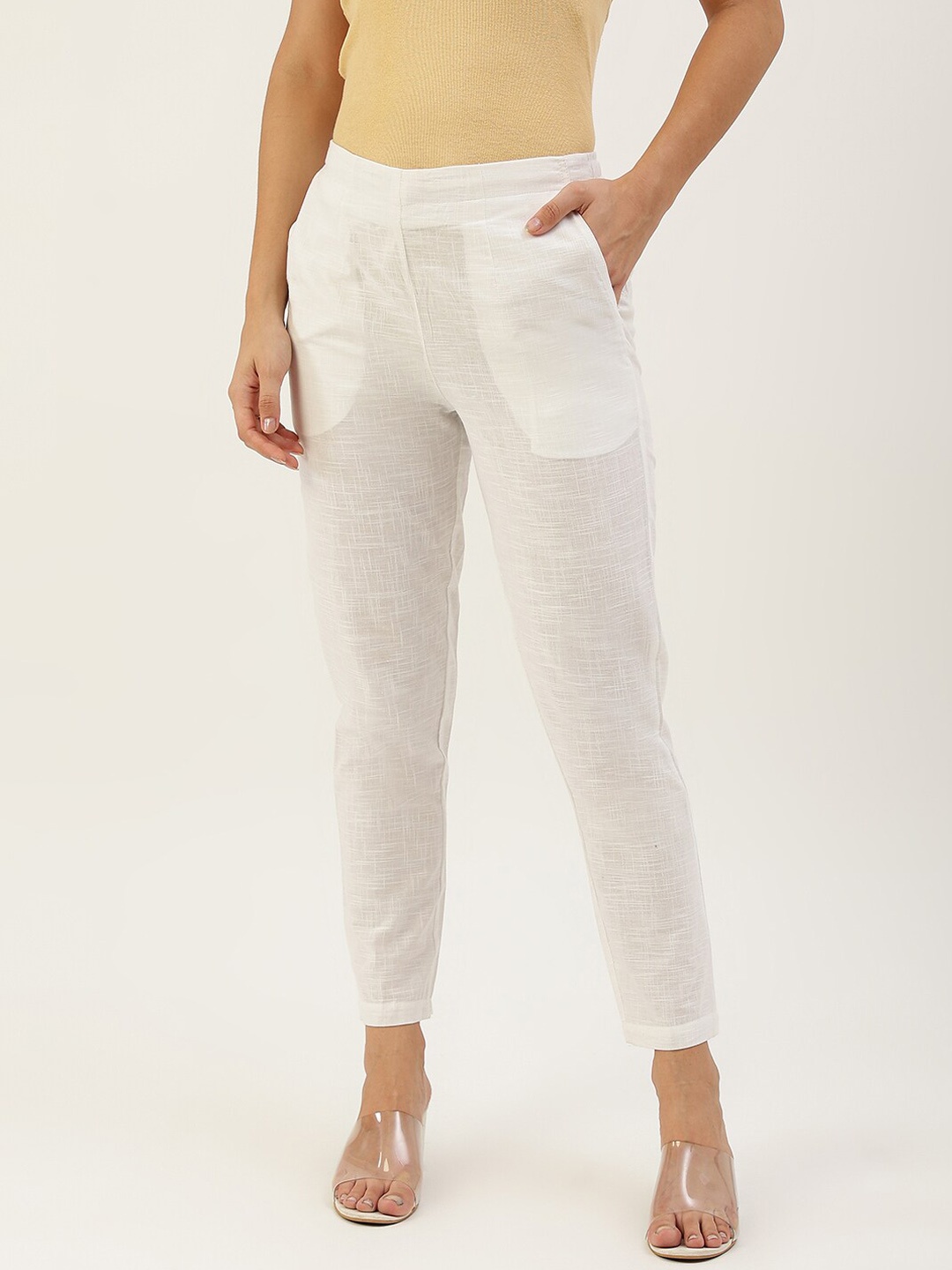

Lokatita Women White Pencil Slim Fit Trousers