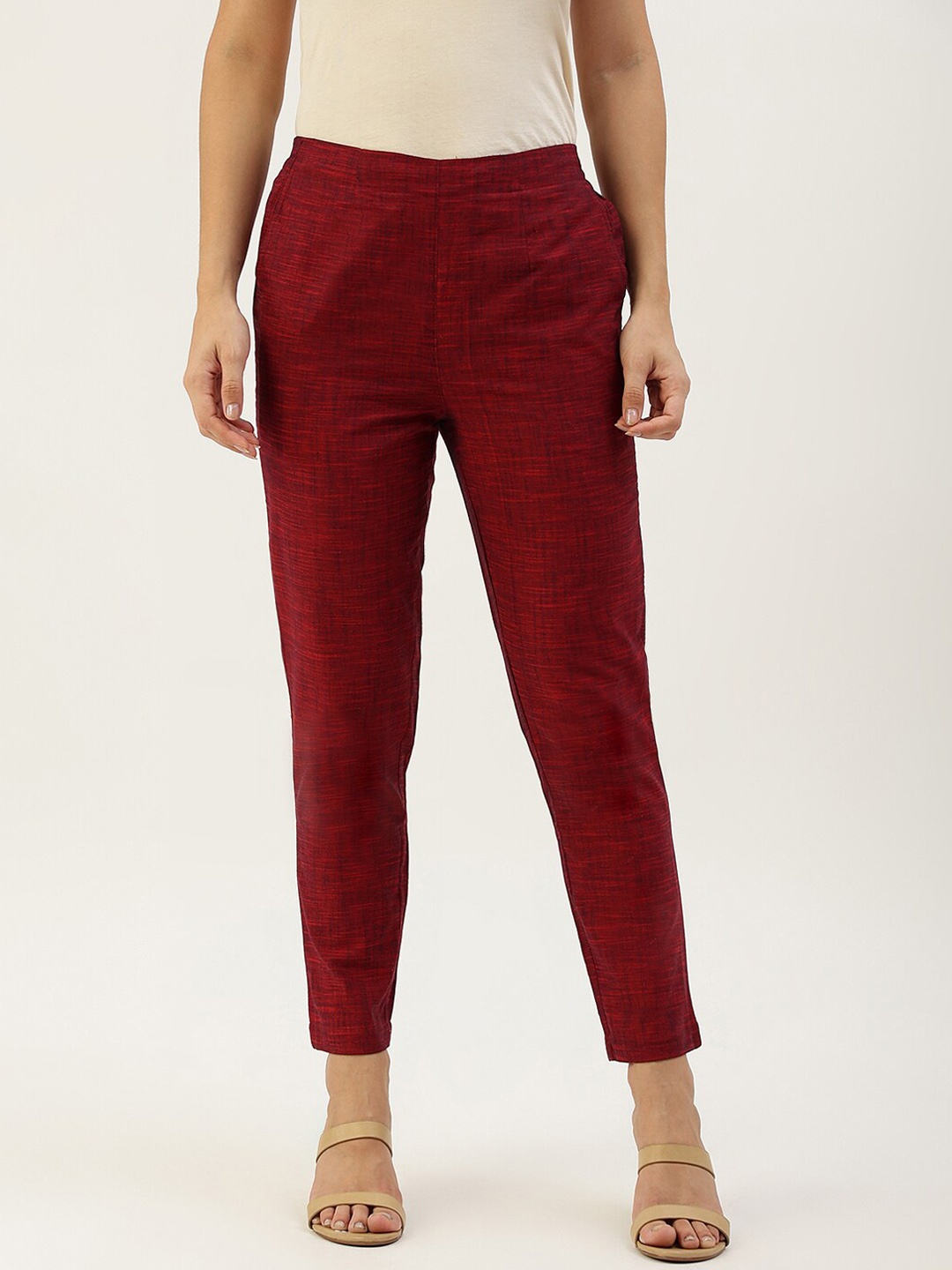 

Lokatita Women Maroon Pencil Slim Fit Trousers