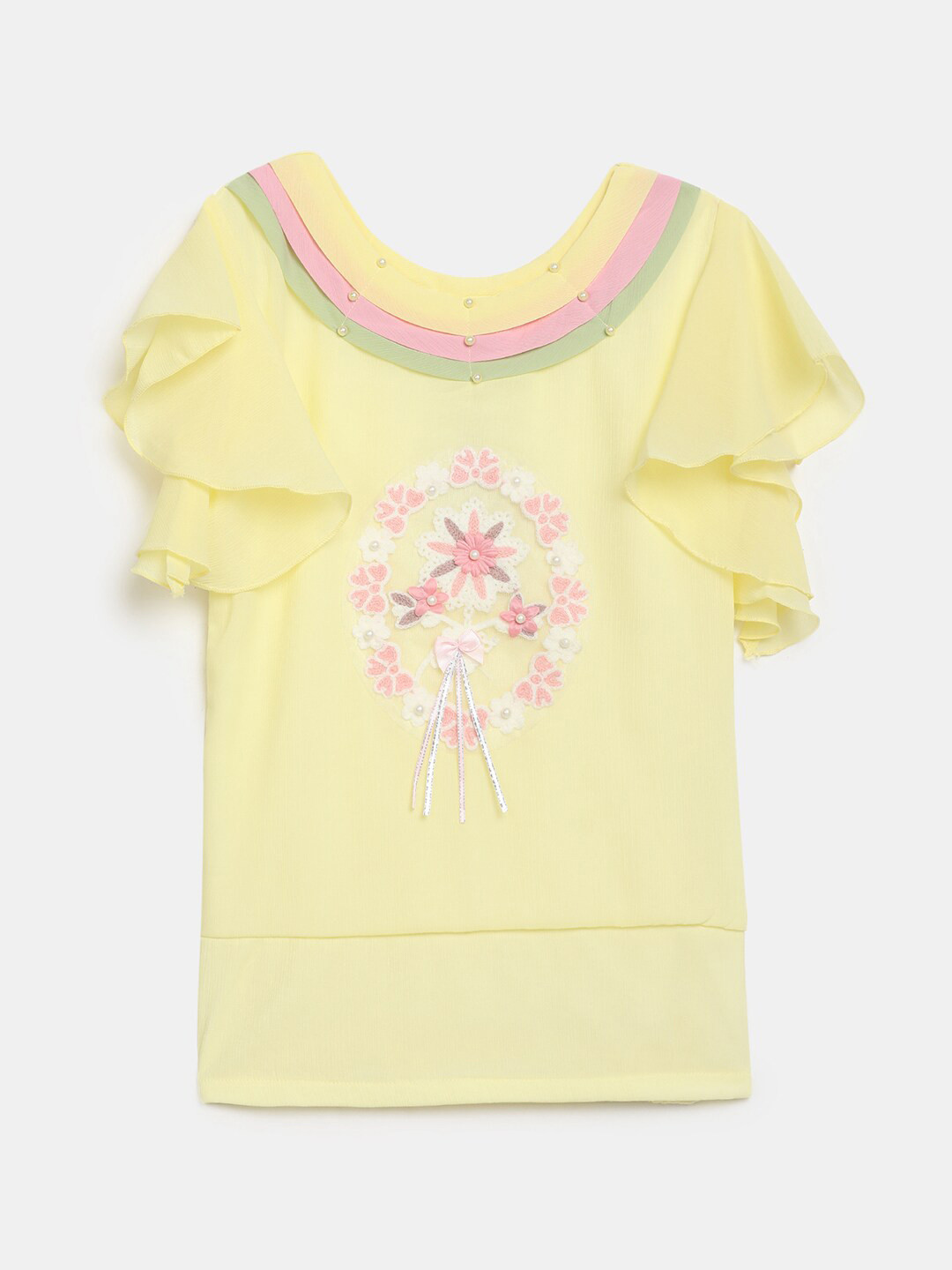 

V-Mart Kids-Girls Yellow Print Georgette Blouson Top