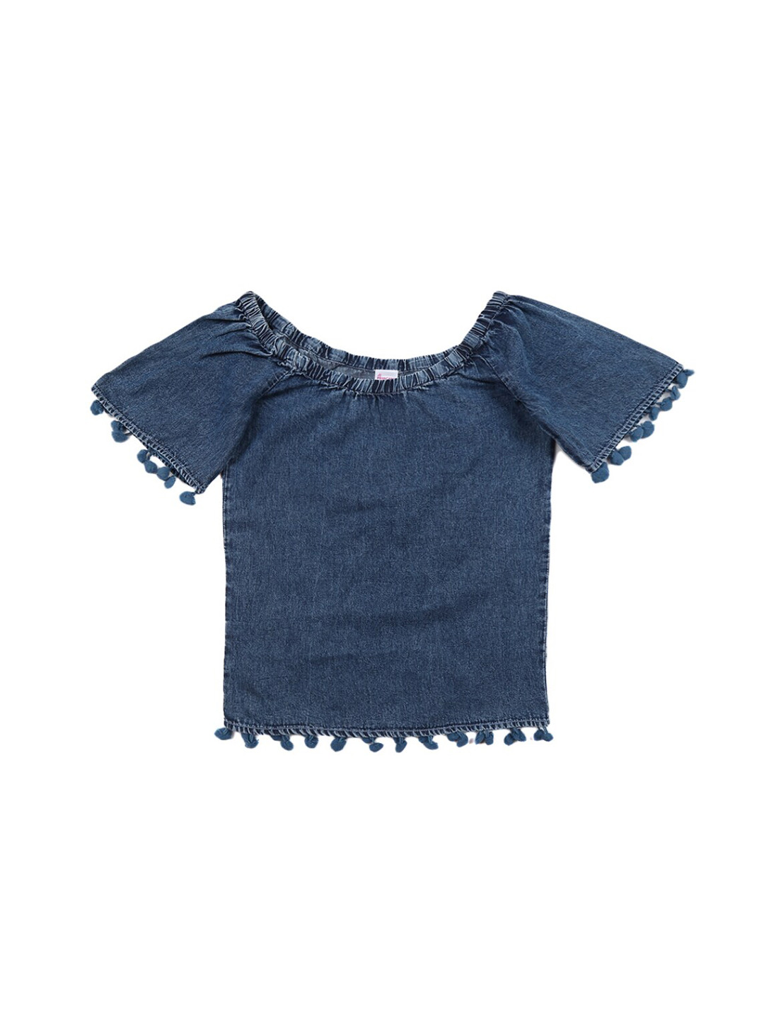 

V-Mart Girls Blue Solid Denim Round Neck Top