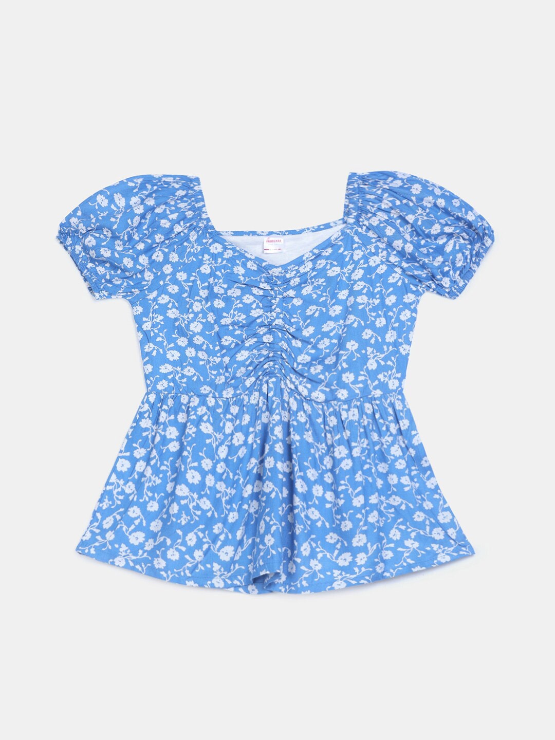 

V-Mart Blue Floral Print Cinched Waist Top