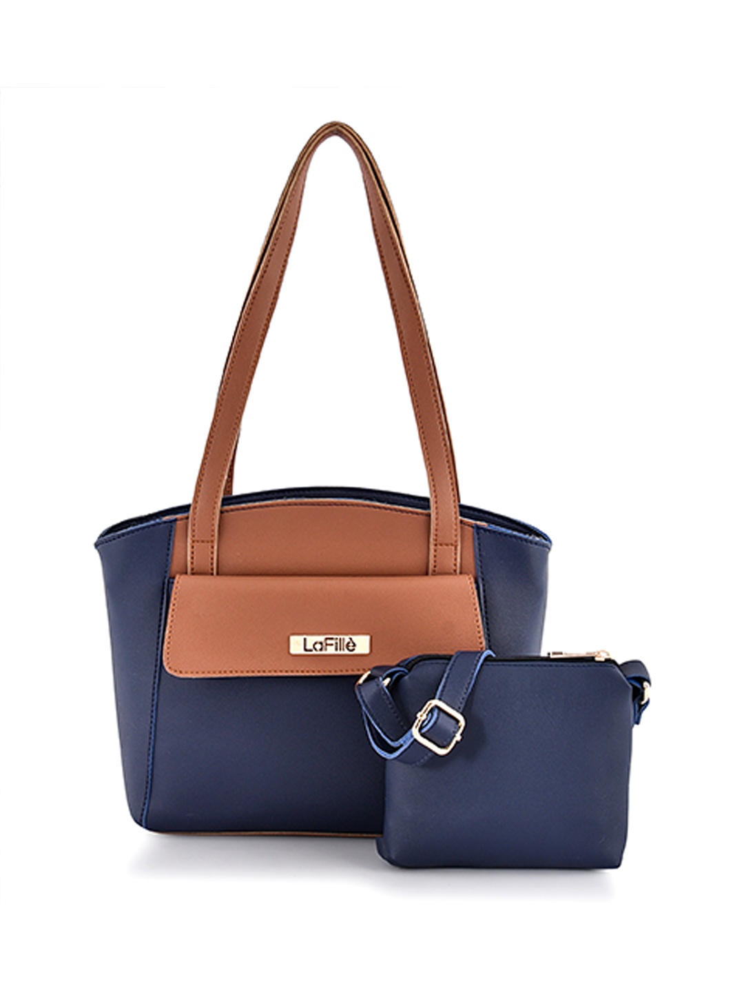 

LaFille Blue Colourblocked PU Structured Shoulder Bag