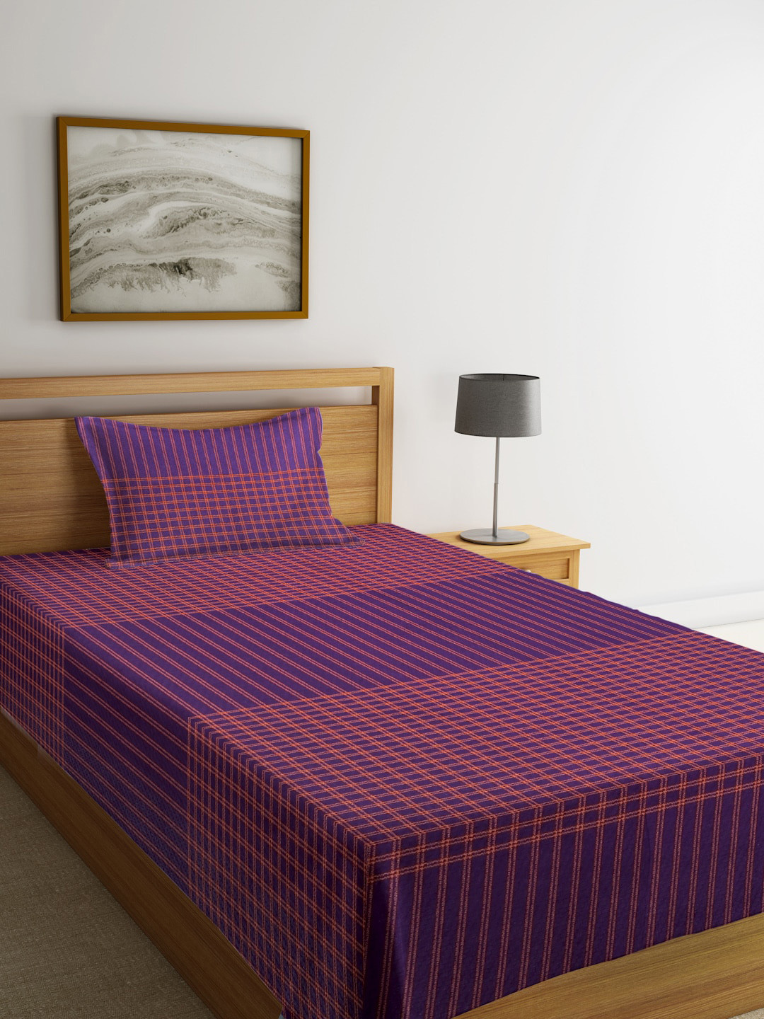 

KLOTTHE Purple Woven Design Single Superfine Pure Cotton Bed Cover With Pillow Cover