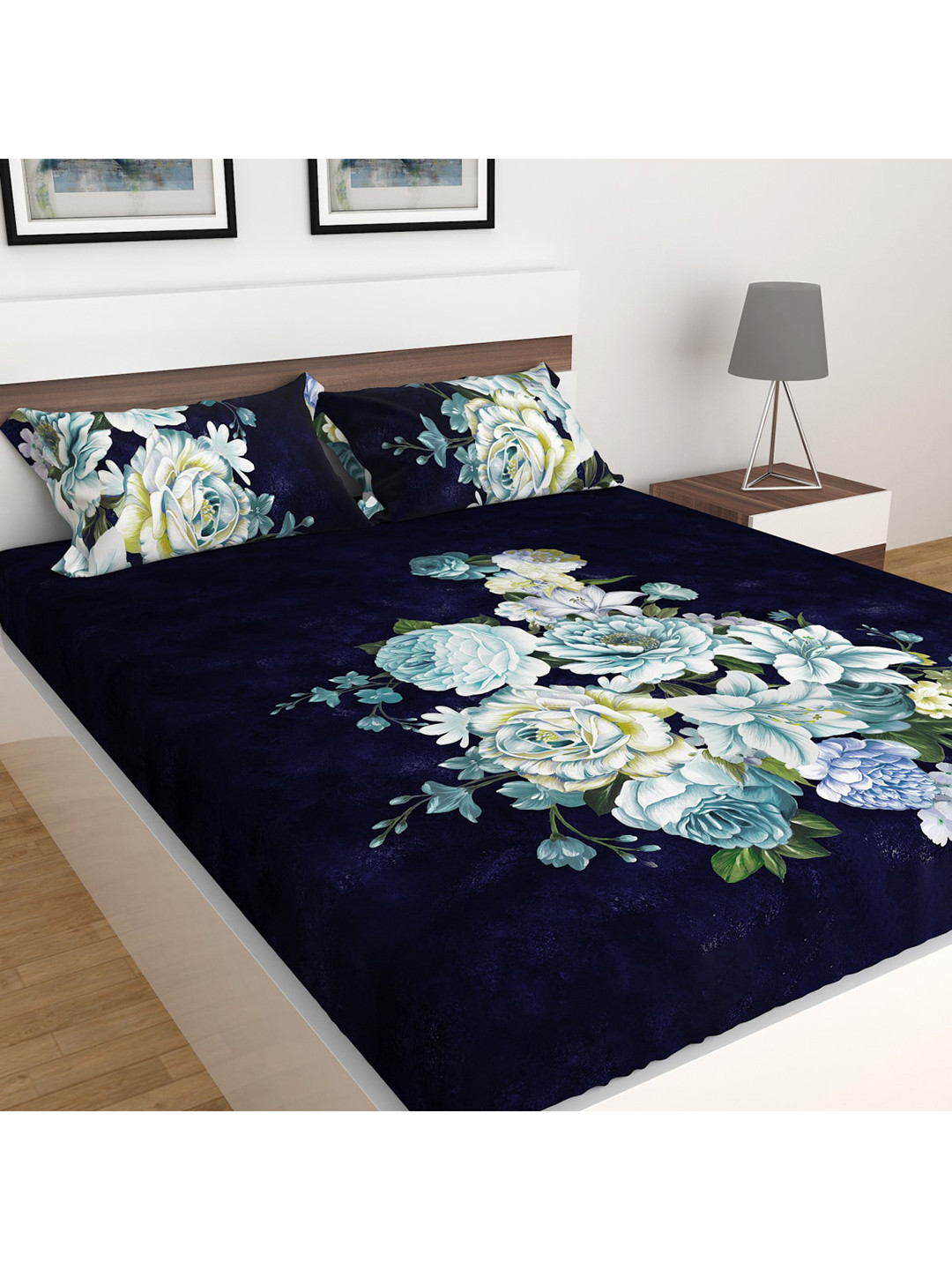 

Home Centre 180 TC Radiance Printed Blue Double Bedsheet with 2 Pillow Covers