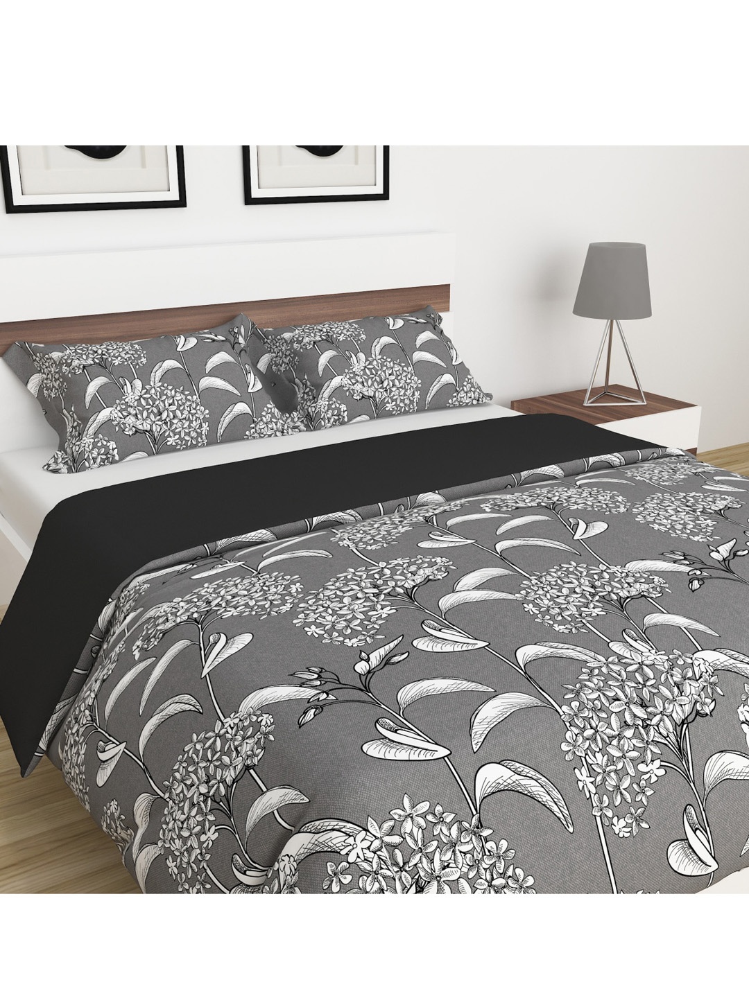 

Home Centre Floral Printed AC Room 150 GSM Double Bed Comforter, Grey