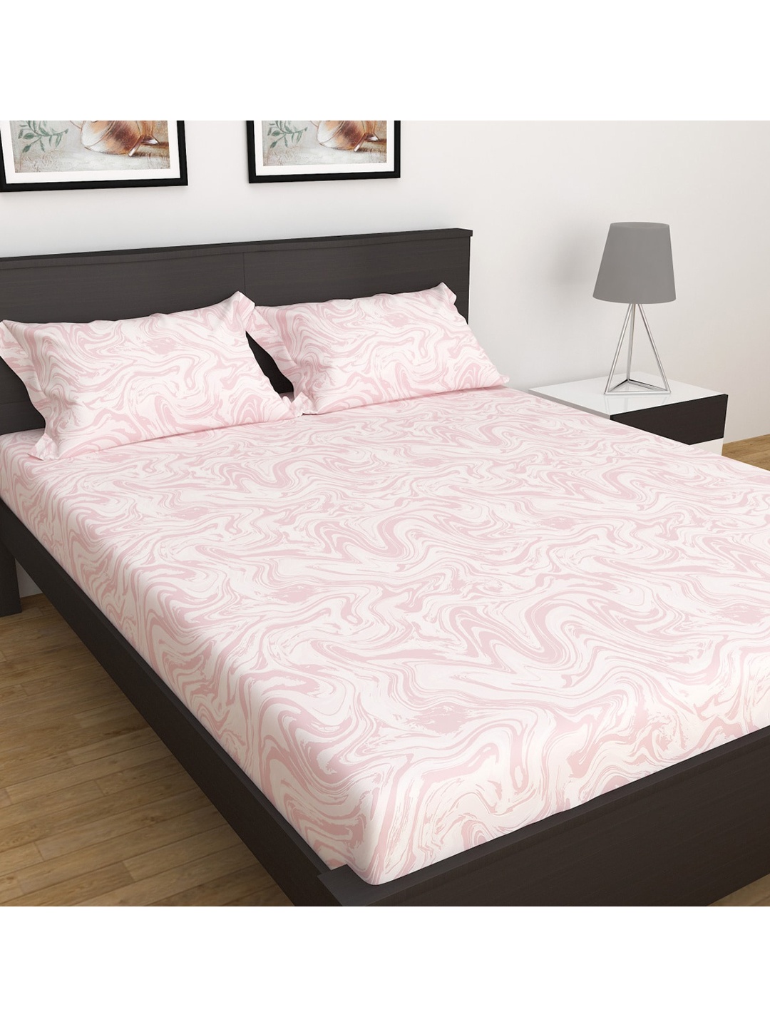 

Home Centre Pink Imprints 3 Piece Printed Cotton King Fitted Bedsheet Set