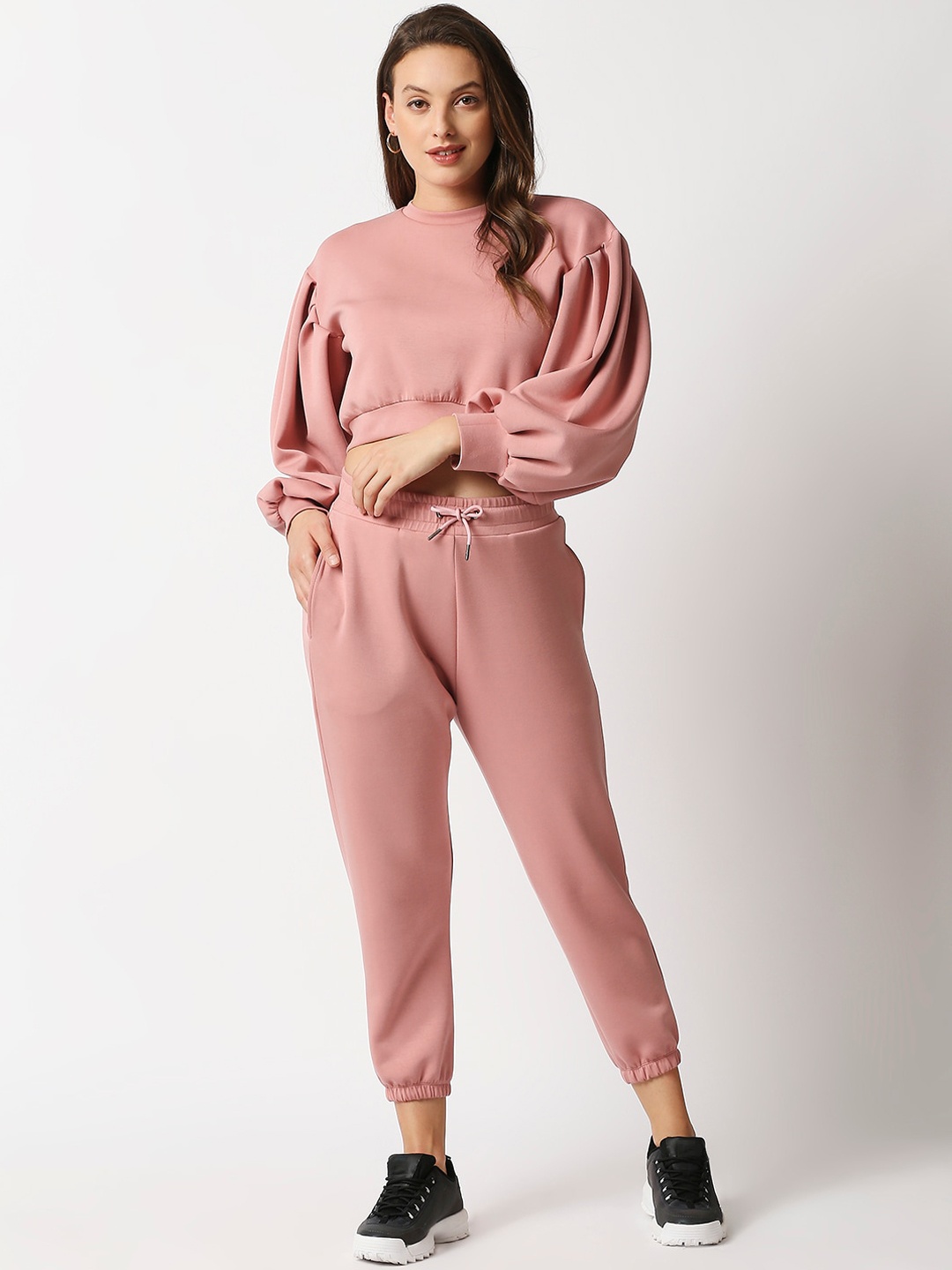 

Blamblack Women Pink Solid Top & Bottom Co-Ords Set