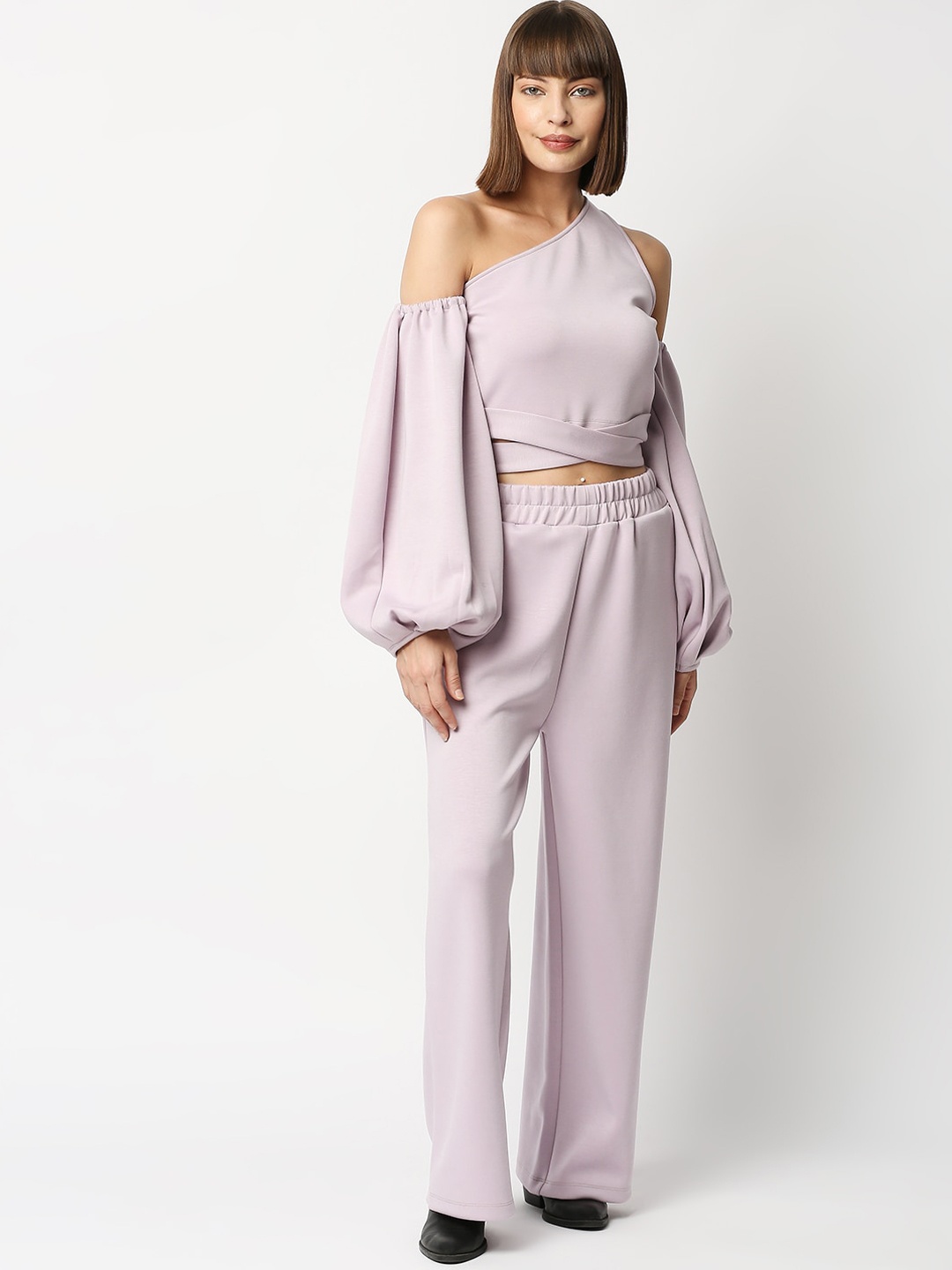 Blamblack Women Lavender One Shoulder Top with Trousers