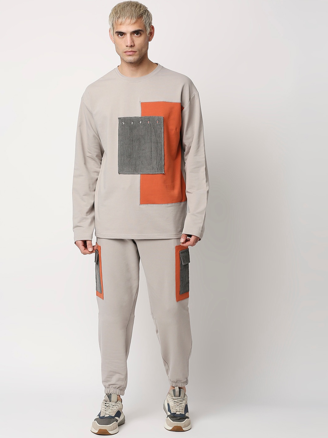 

Blamblack Men Rust Red & Grey Solid Co-Ords Set