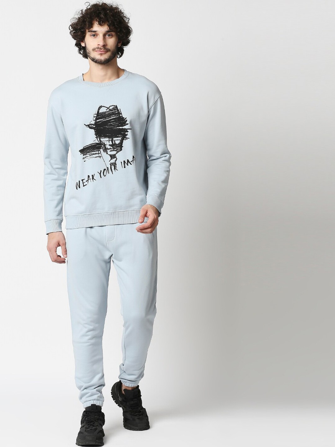 

Blamblack Men Blue Printed Co-Ords