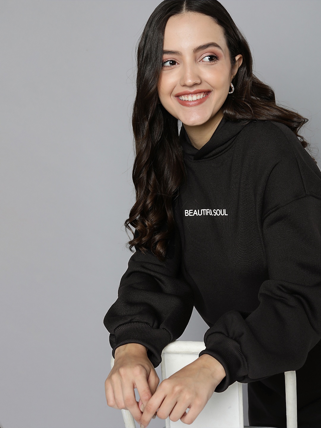 

Mast & Harbour Women Black Typography Solid Jumper Dress with a Hoodie