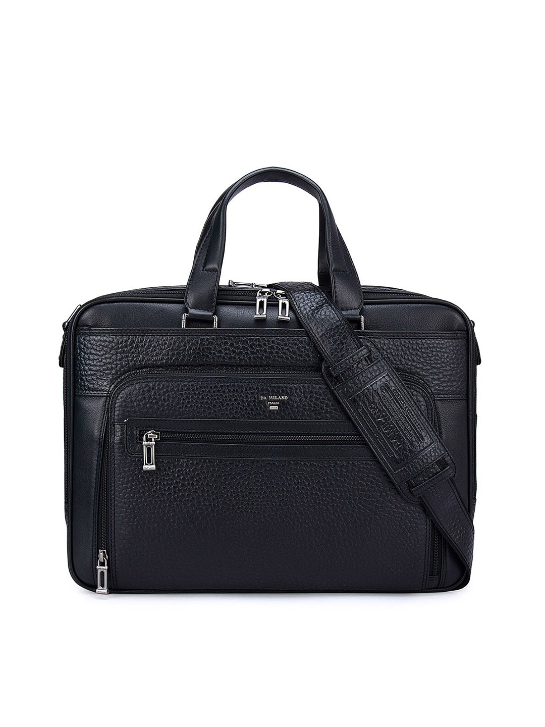 

Da Milano Men Black Textured Leather Laptop Bag