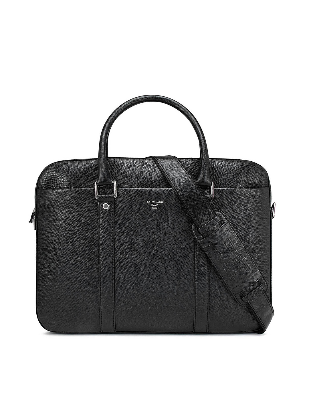 

Da Milano Men Black Textured Leather Laptop Bag