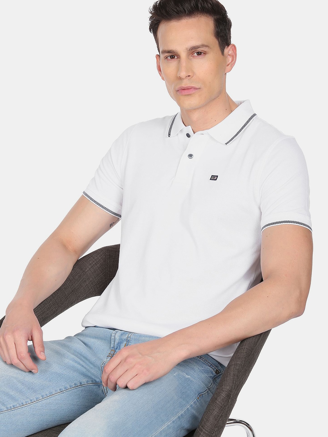 

Arrow Sport Men White Polo Collar T-shirt