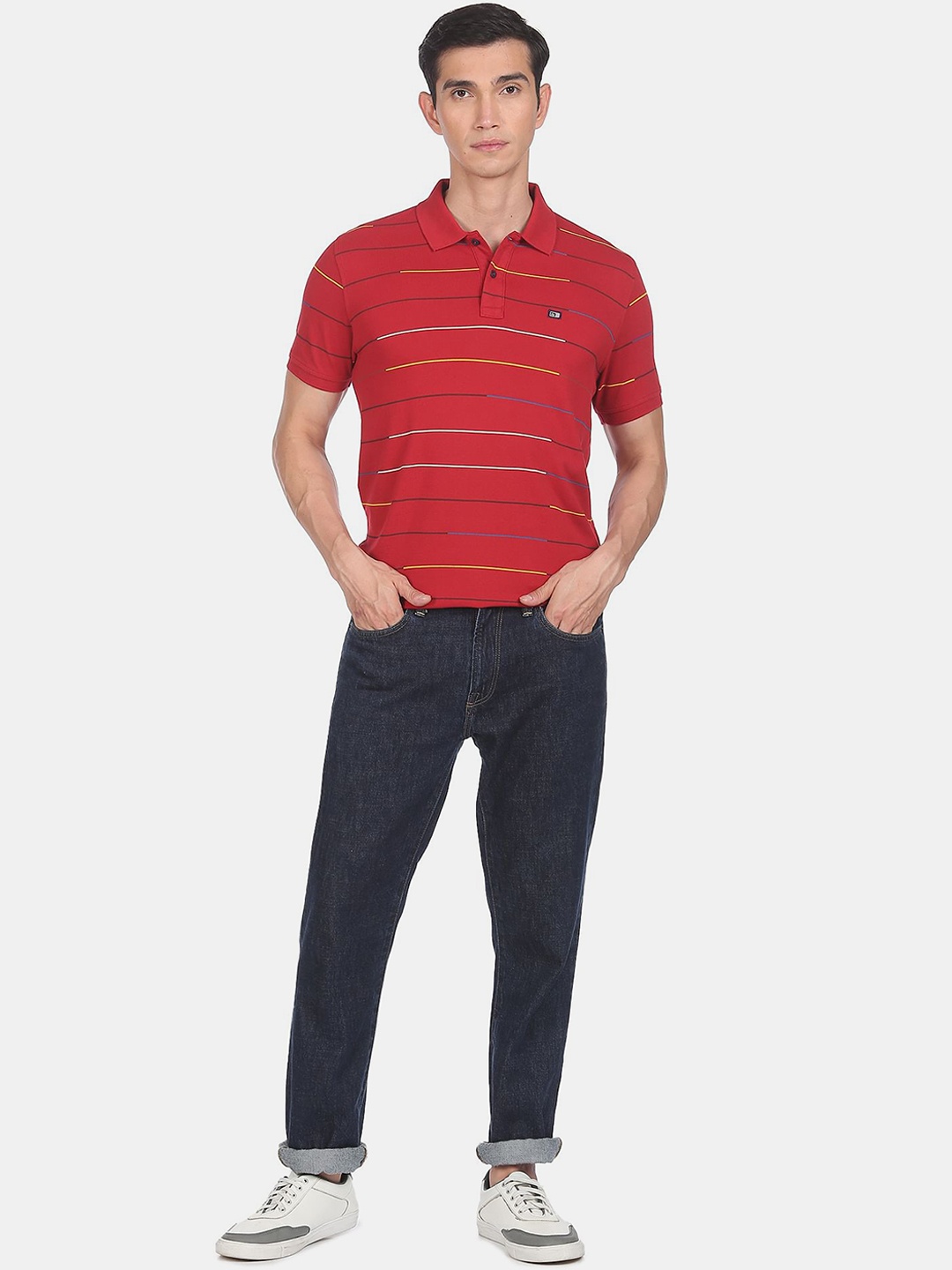 

Arrow Sport Men Red Striped Polo Collar T-shirt