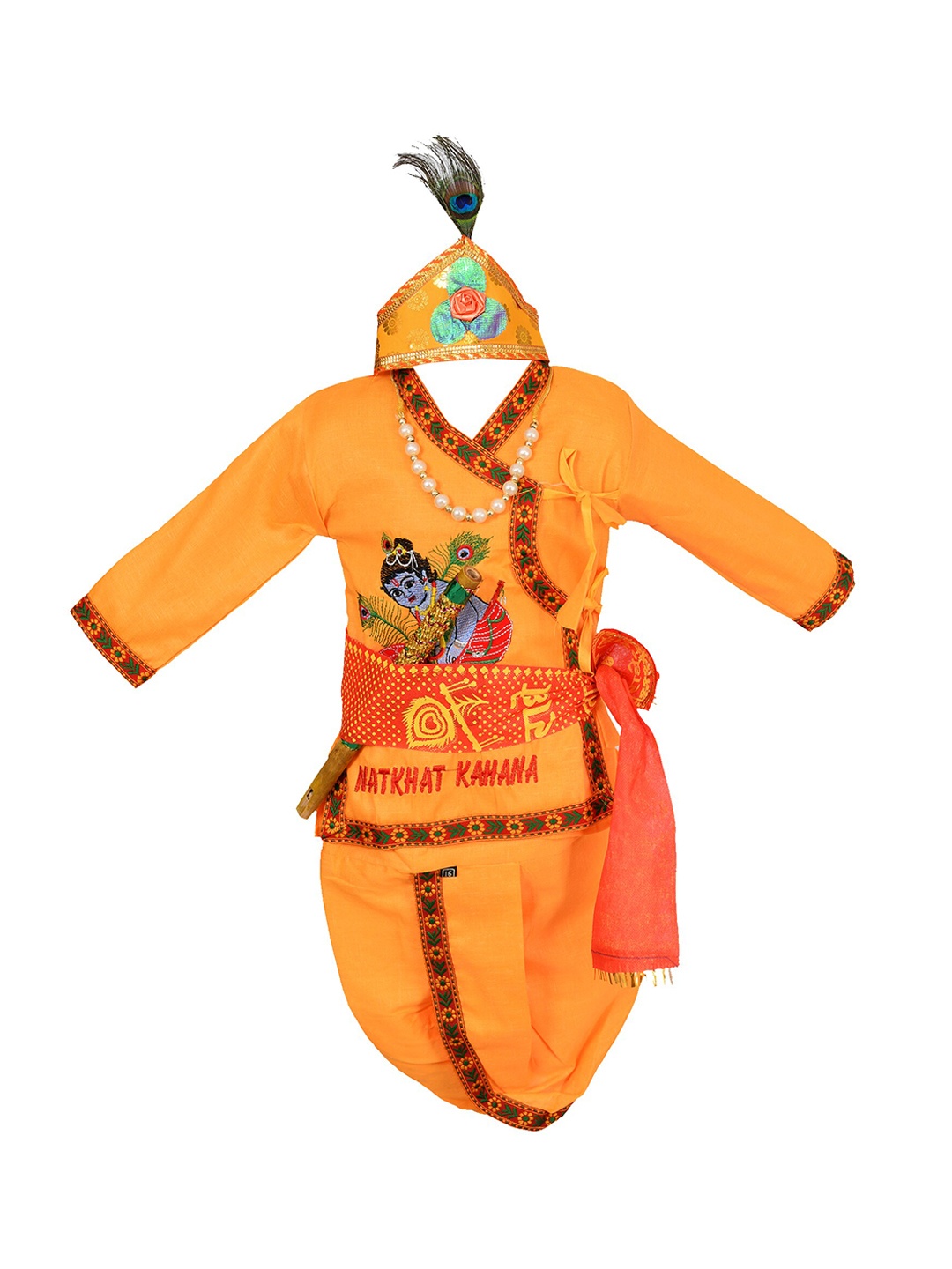 

ahhaaaa Boys Yellow Ethnic Motifs Embroidered Angrakha Kurta with Dhoti Pants & With Dupatta