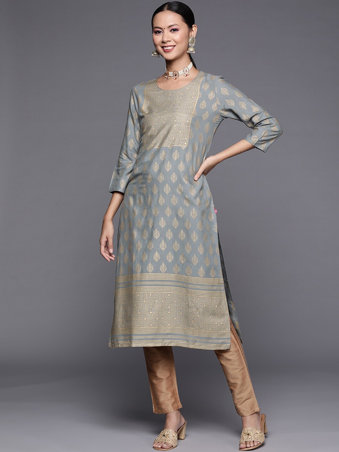 

Varanga Women Grey Ethnic Motifs Printed Kurta