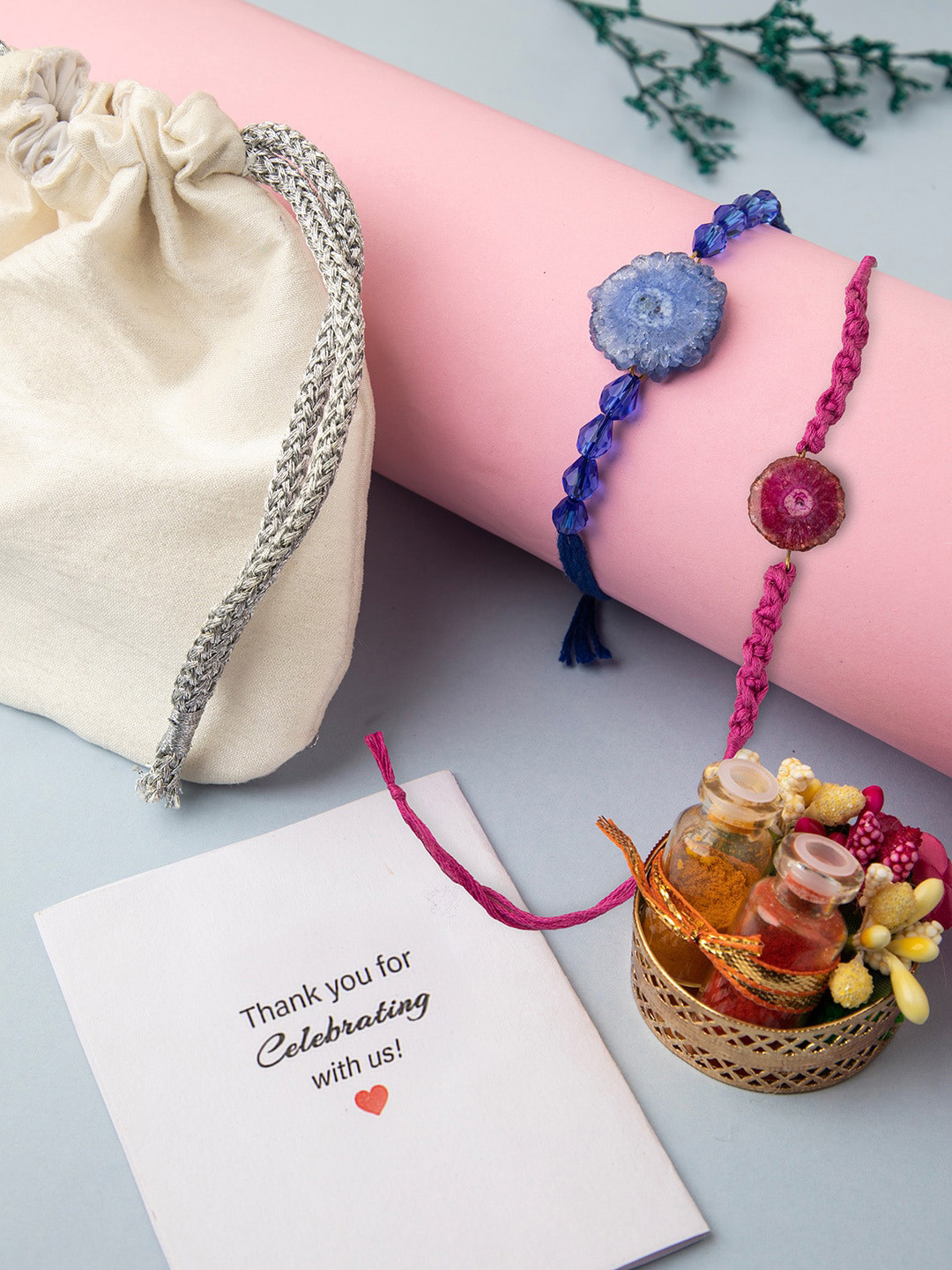 

DEEBACO Set of 2 Healing Stones Rakhi, Blue