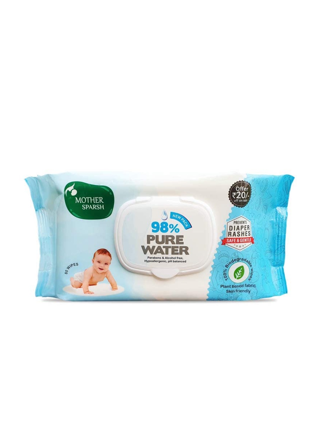 

Mother Sparsh Kids 98% Water-Based pH-Balanced Biodegradable Scented Baby Wipes - 80 Pulls, White