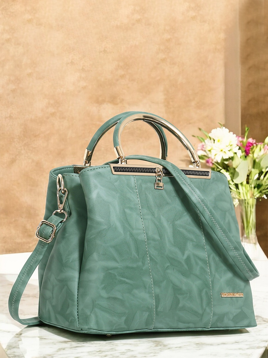 

WOMEN MARKS Green PU Structured Handheld Bag with Tasselled