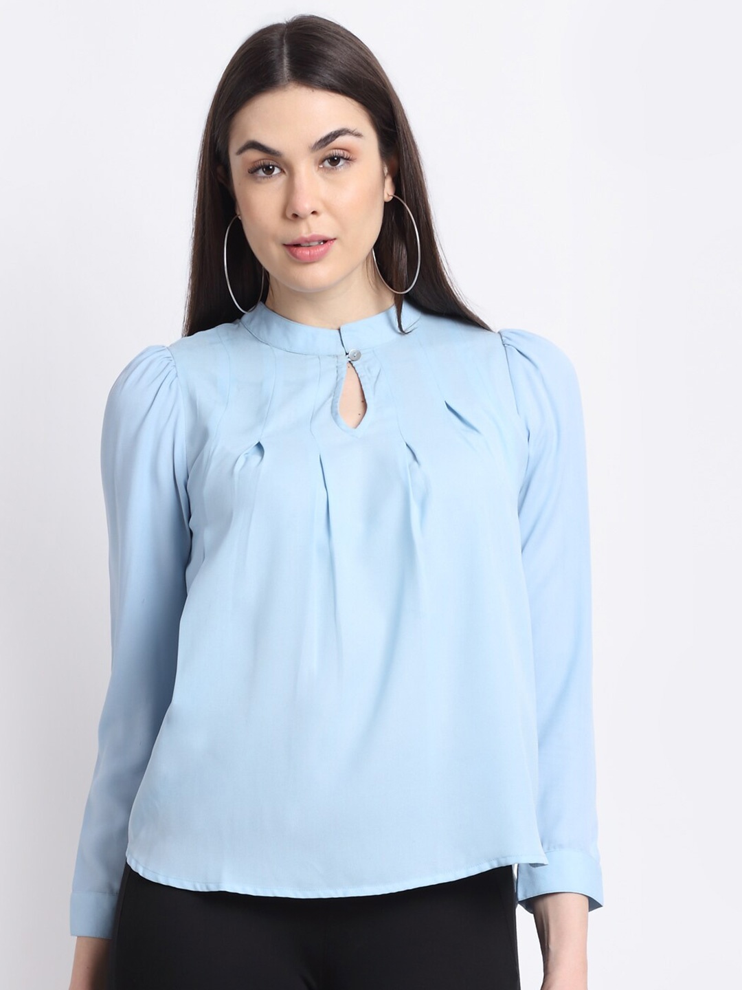 

La Zoire Women Blue Keyhole Neck Georgette Top