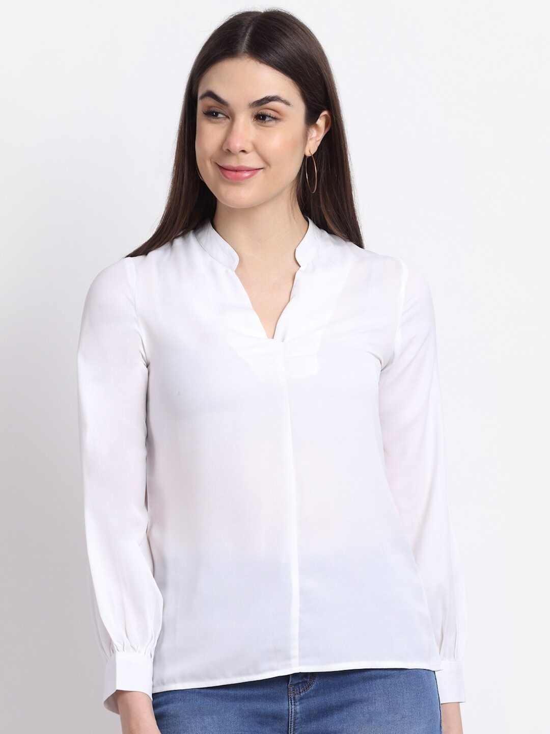 

La Zoire White Mandarin Collar Georgette Top