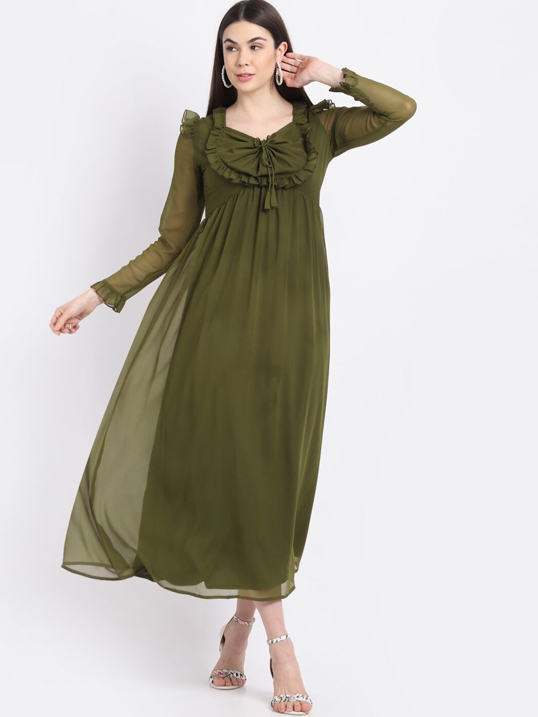 

La Zoire Olive Green Georgette Maxi Dress
