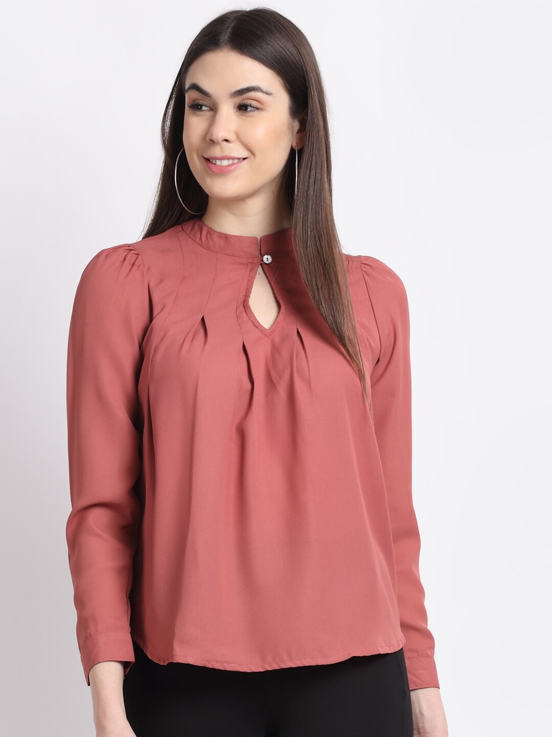 

La Zoire Women Pink Solid Keyhole Neck Georgette Top