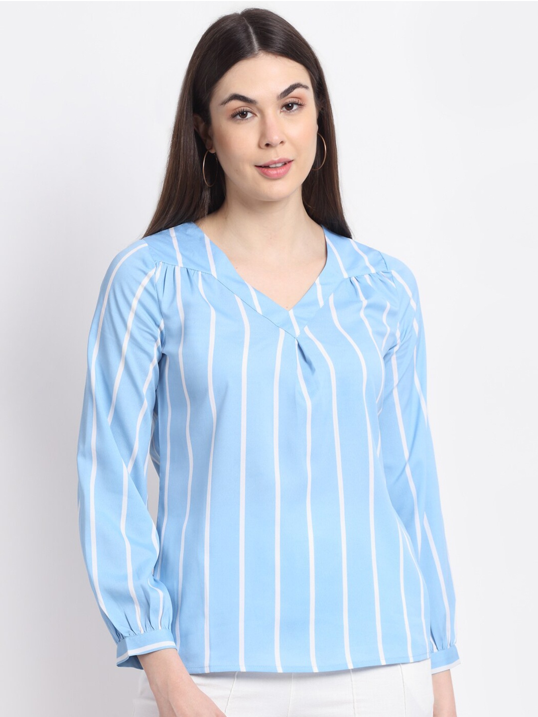 

La Zoire Blue & White Striped Georgette Top