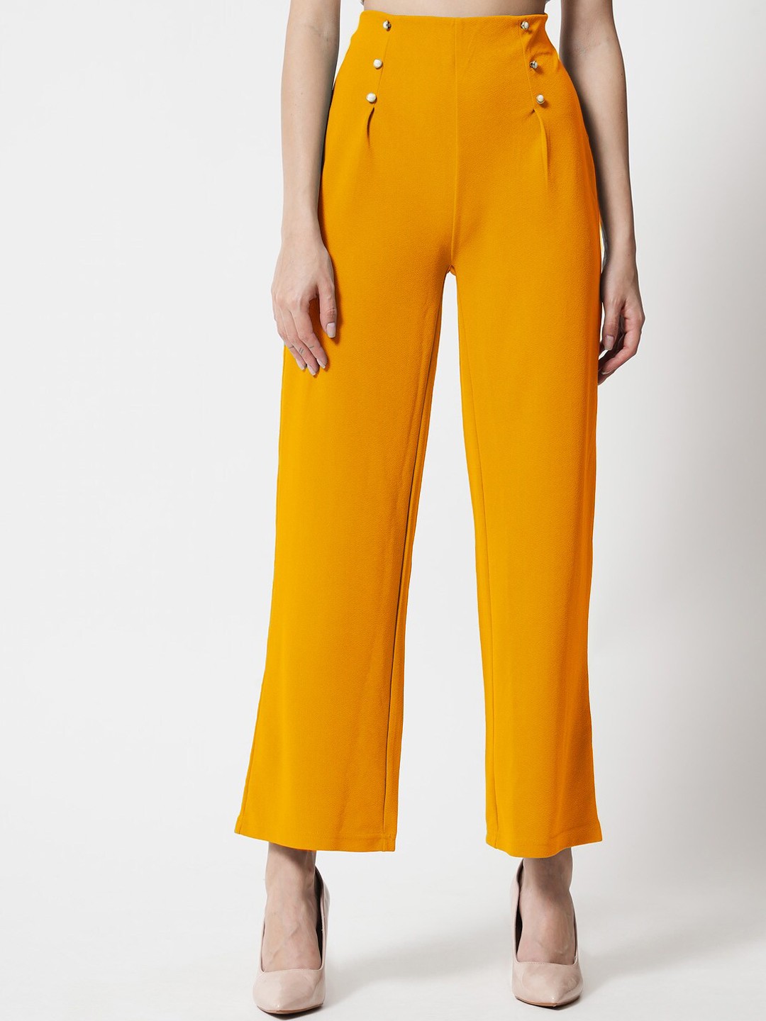 

Kotty Women Yellow Relaxed Straight Fit High-Rise Easy Wash Trousers