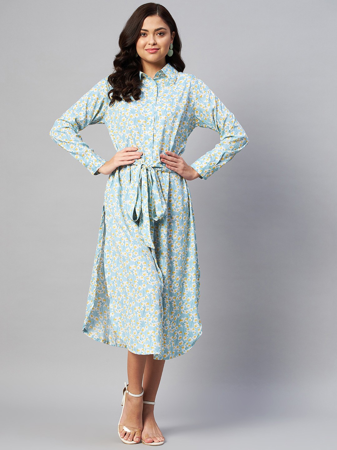 

plusS Sea Green & Yellow Floral Shirt Midi Dress