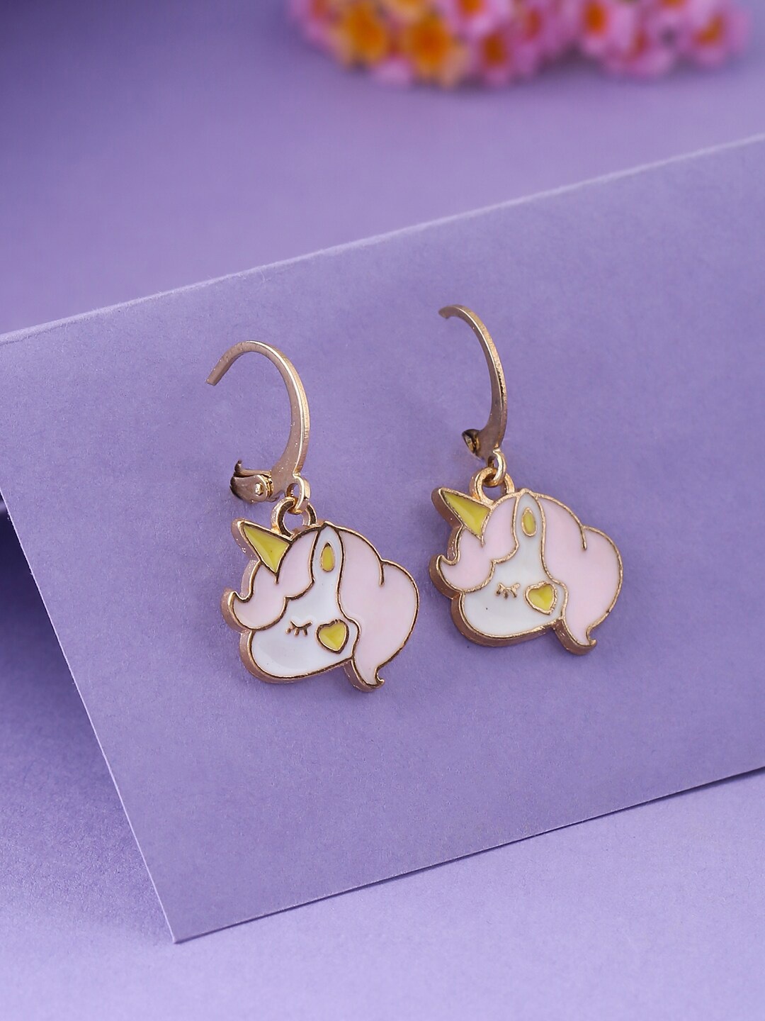 

kashwini Pink Rose Gold-Plated Enamelled Contemporary Drop Earrings