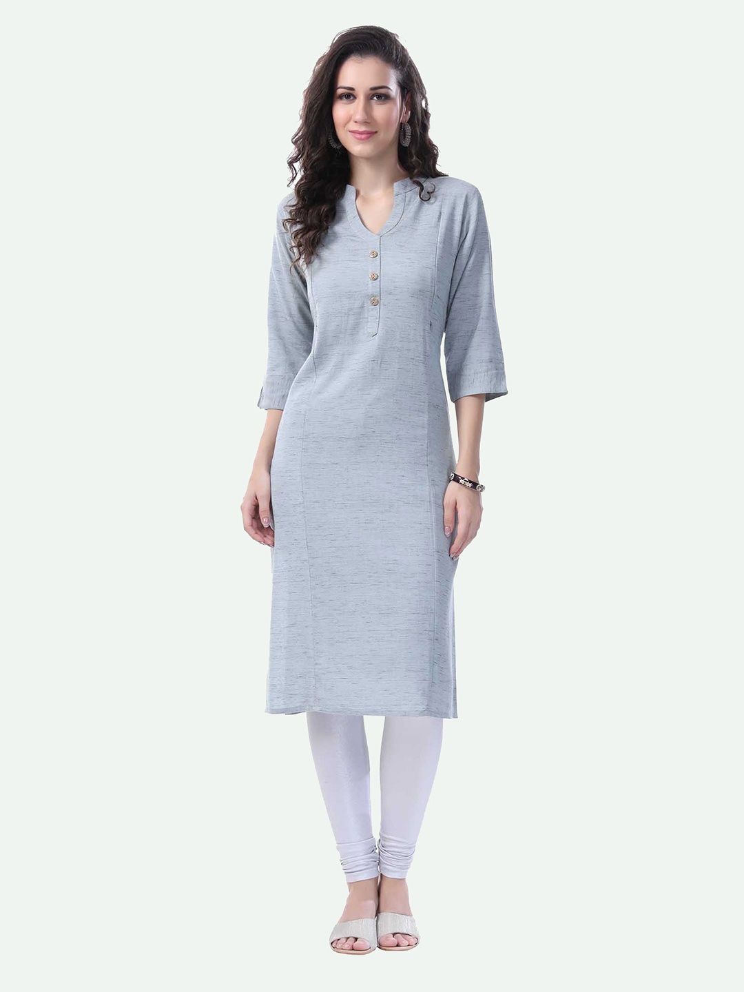 

NIGHTSPREE Women Grey Solid Straight Thread Work Maternity Kurta