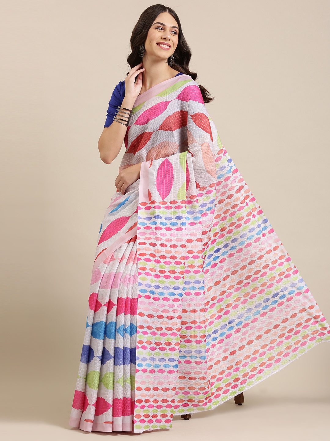 

VASTRANAND Multicoloured Sequinned Art Silk Saree, Multi