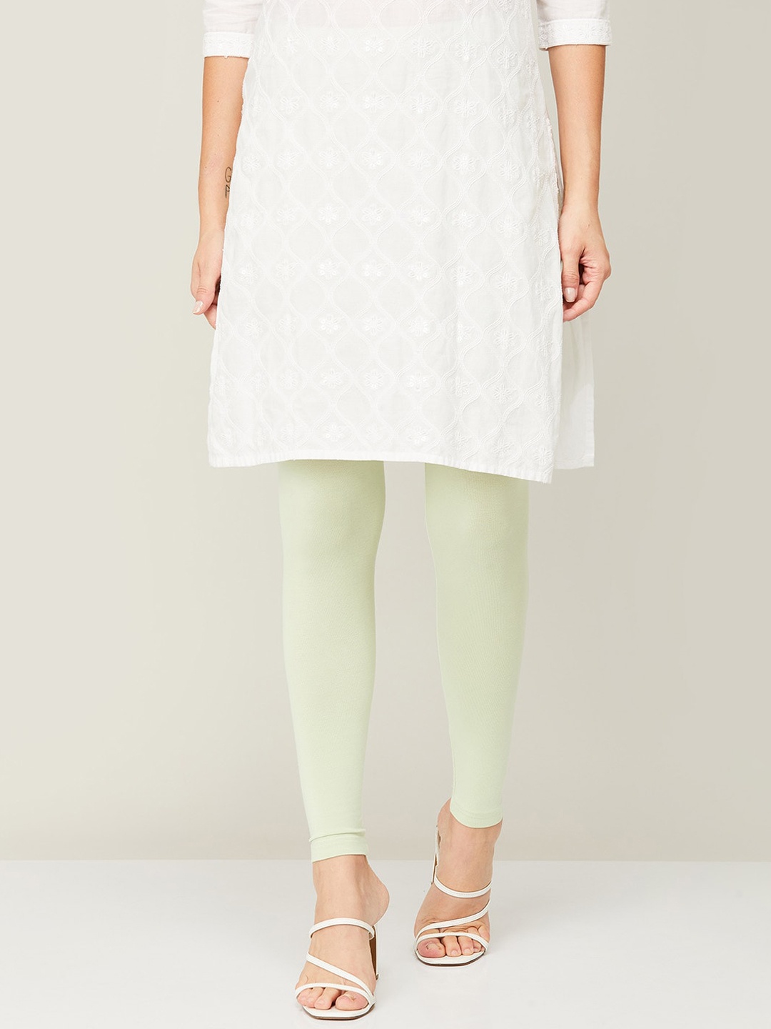 

Melange by Lifestyle Women Green Solid Cotton Ankle-Length Leggings