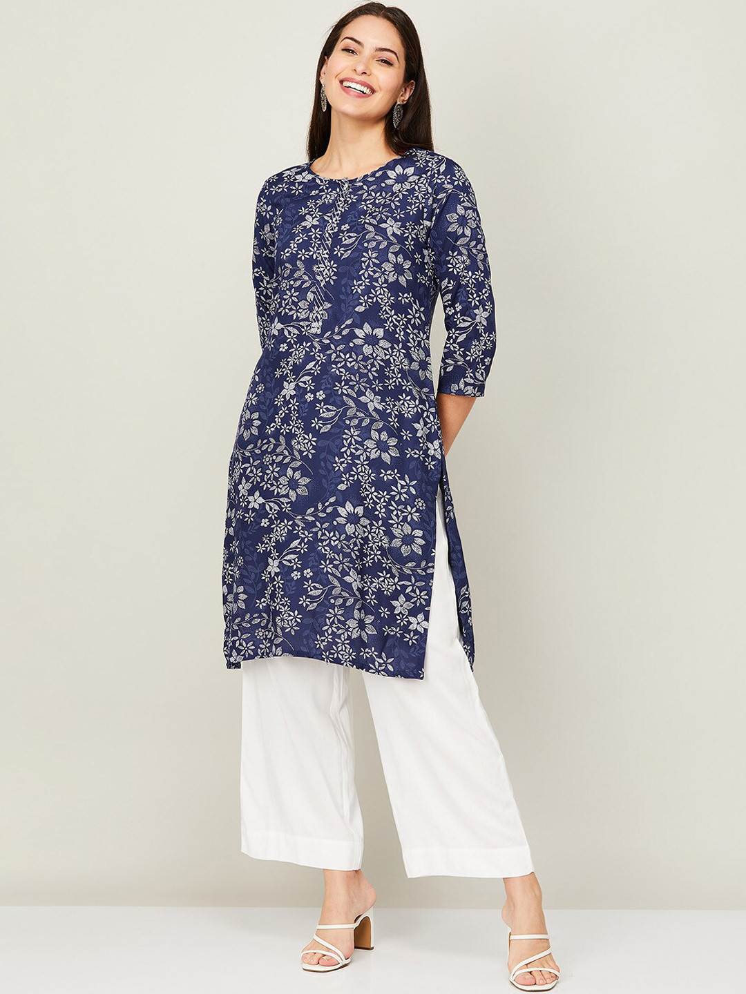 

Melange by Lifestyle Women Blue Dyed Kurta