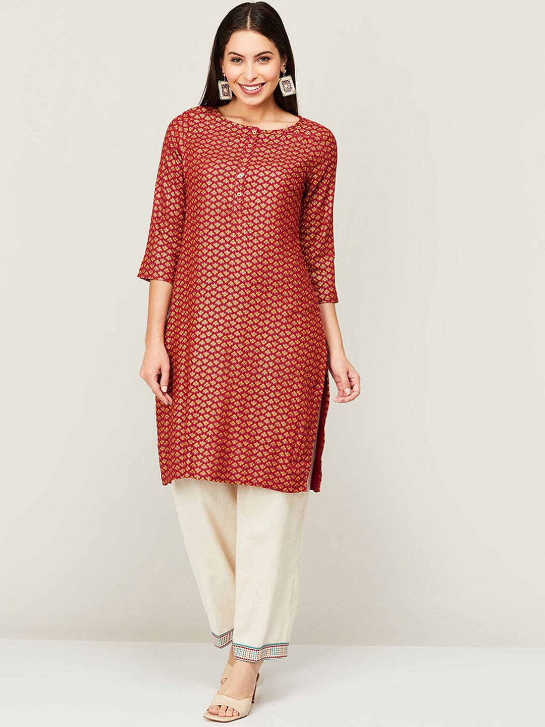 

Melange by Lifestyle Women Red Geometric Printed Kurta