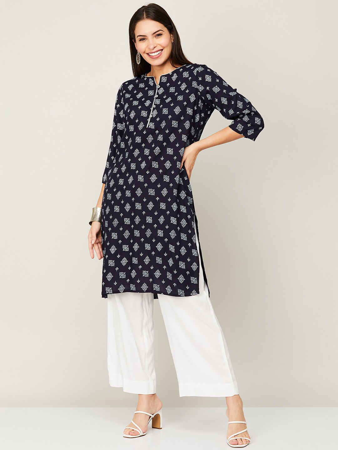

Melange by Lifestyle Women Navy Blue Ethnic Motifs Printed Kurta
