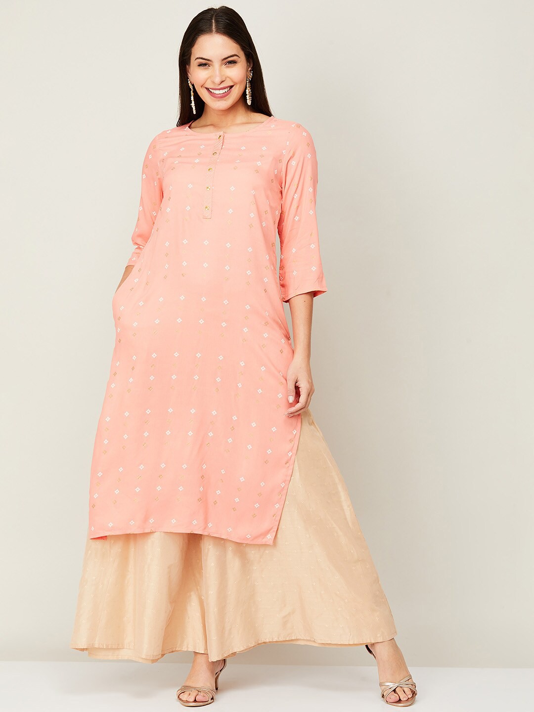 

Melange by Lifestyle Women Peach-Coloured Ethnic Motifs Printed Kurta