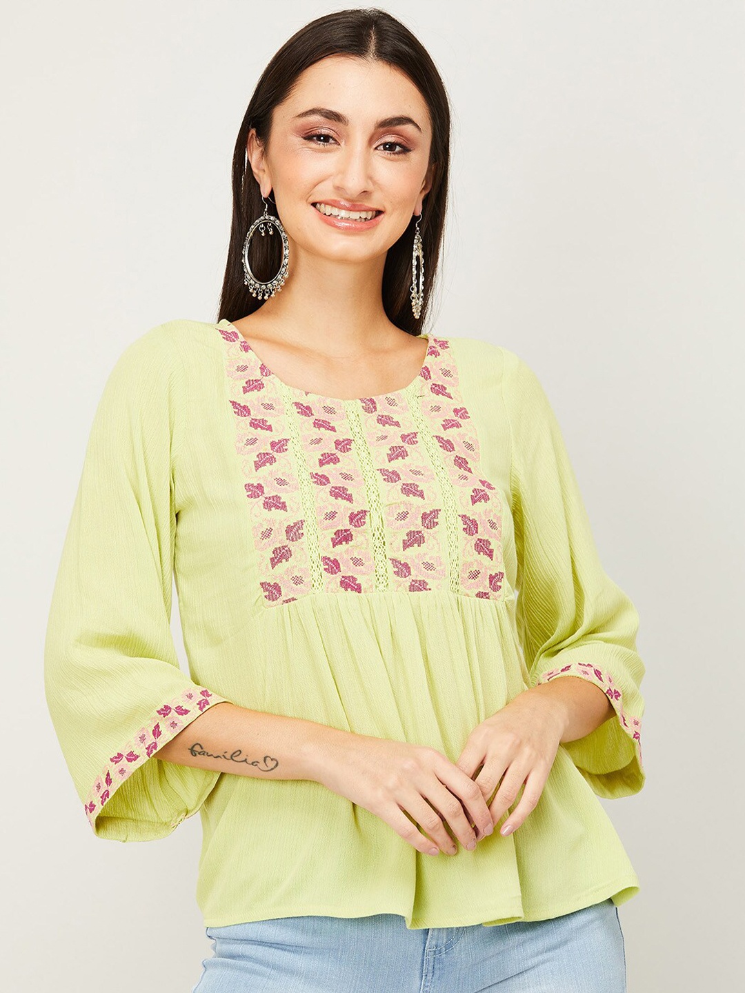 

Colour Me by Melange Women Yellow Floral Georgette Top