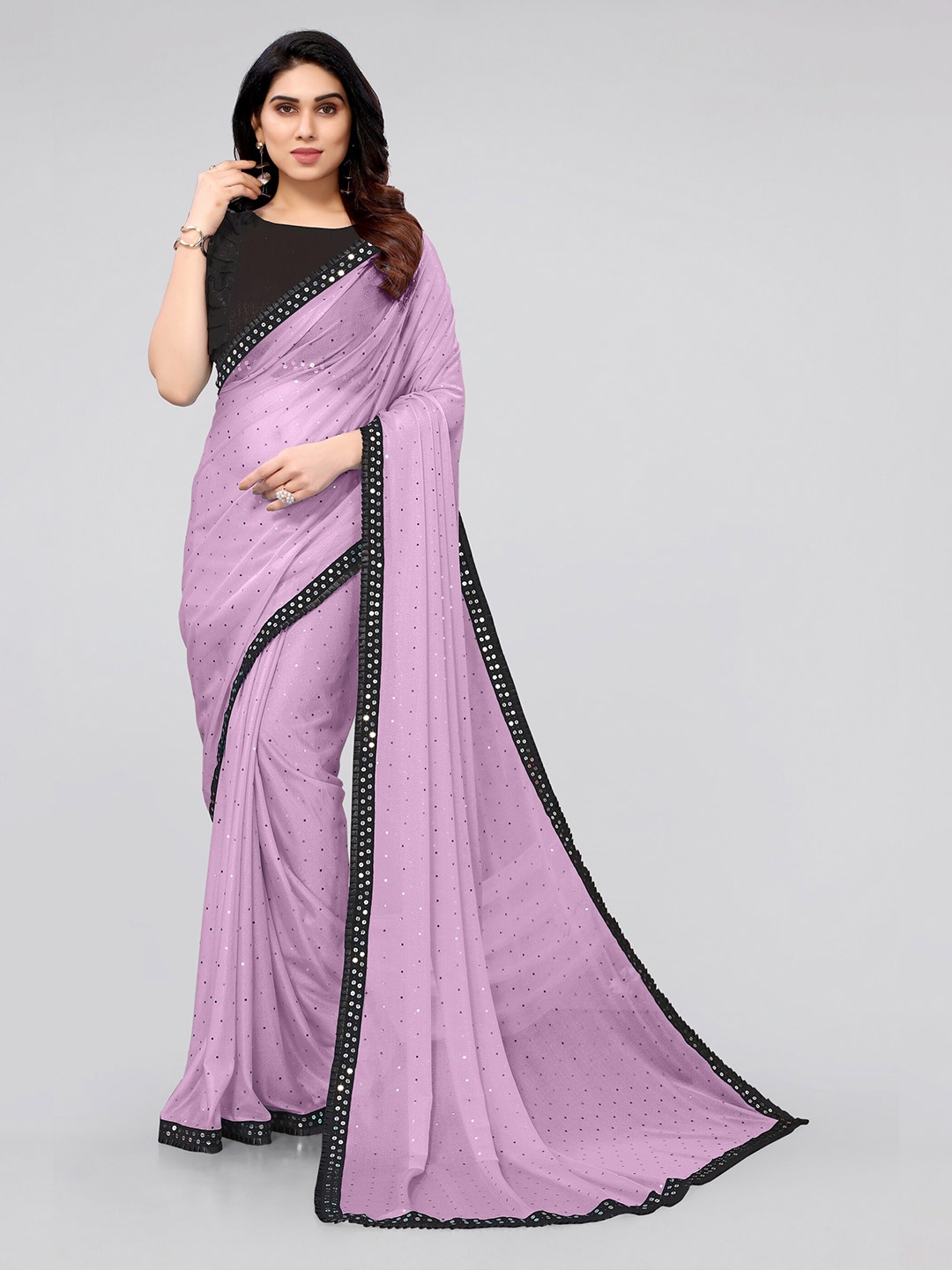 

KALINI Purple & Black Embellished Sequinned Saree