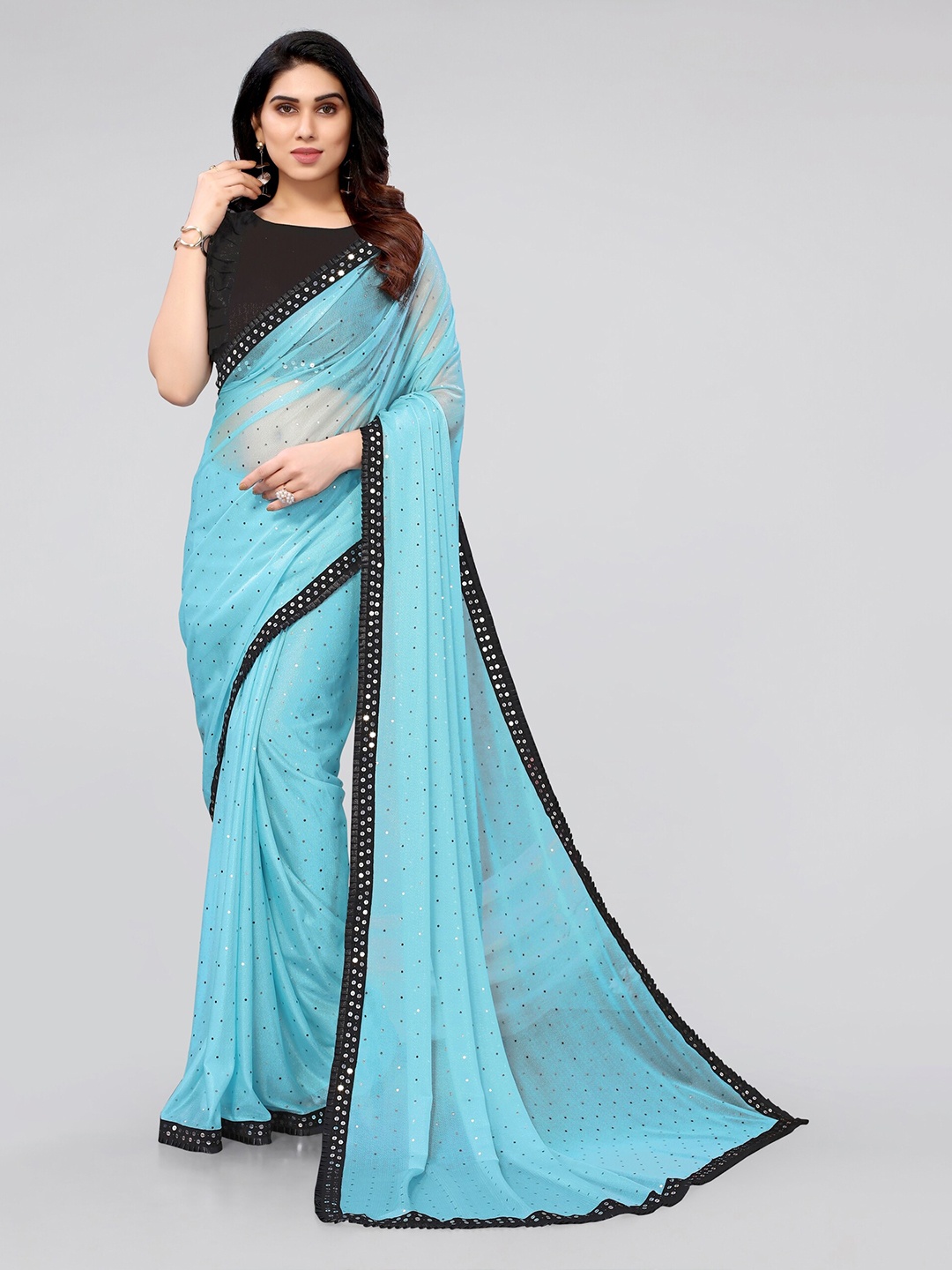 

KALINI Blue Embellished Sequinned Saree