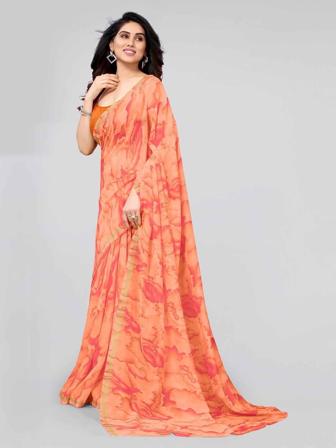 

KALINI Orange & Pink Cotton blend Saree