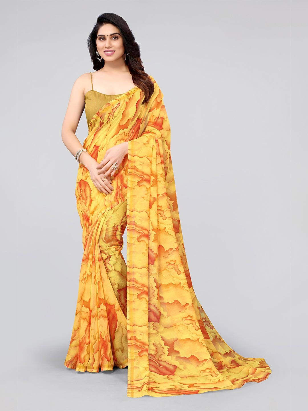 

KALINI Yellow & Red Zari Saree