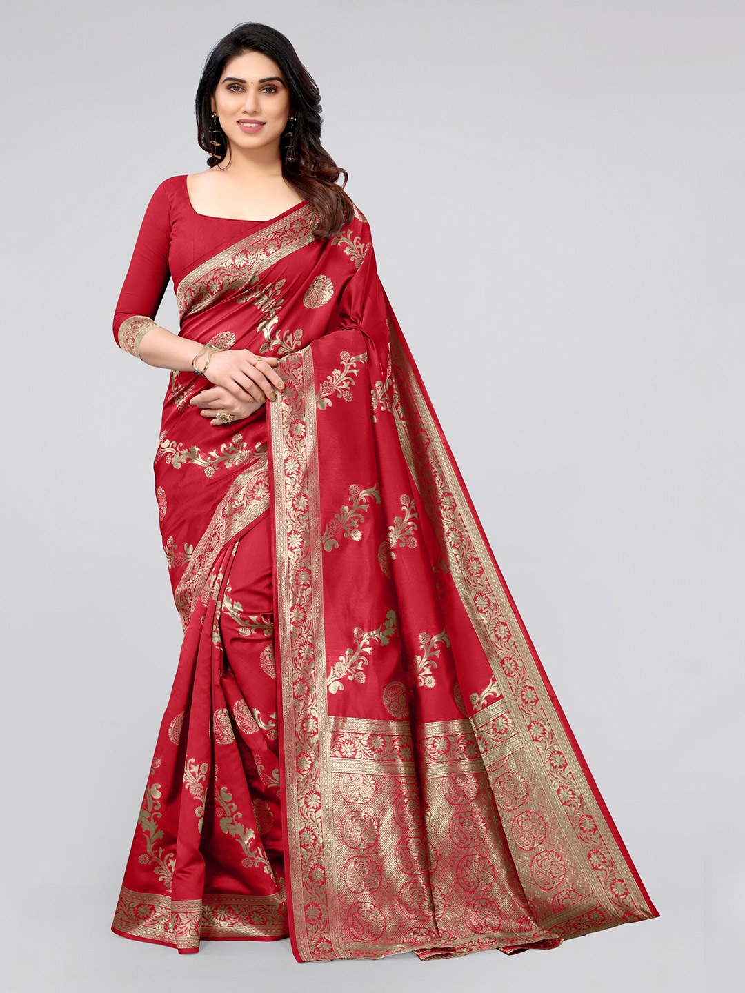 

KALINI Red & Gold-Toned Woven Design Zari Silk Blend Banarasi Saree