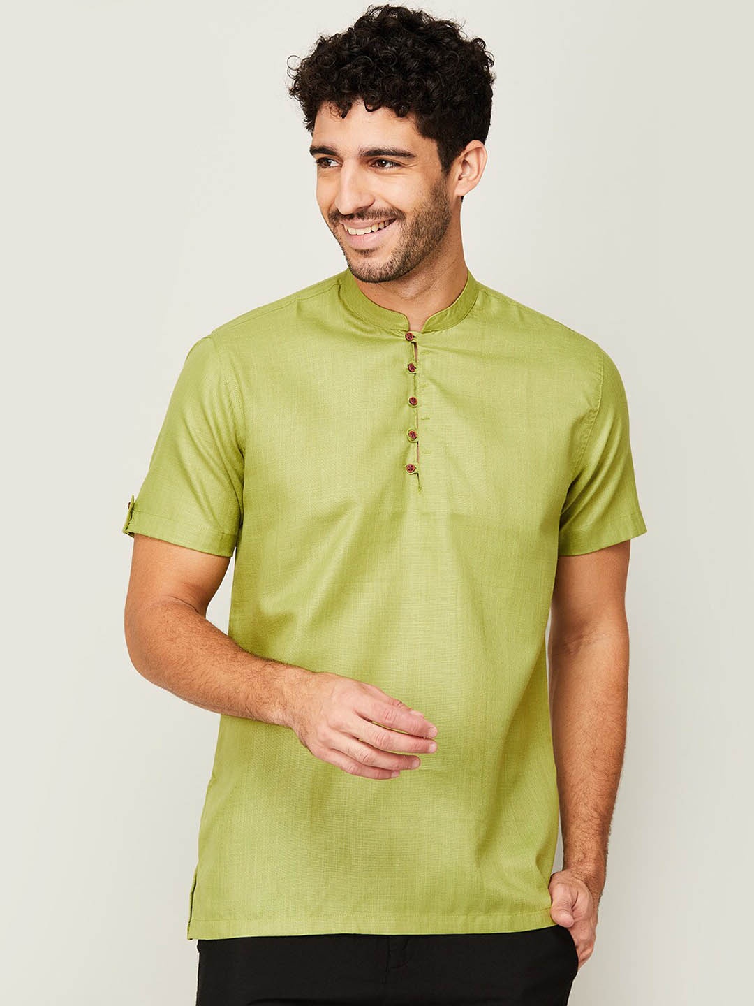 

Melange by Lifestyle Men Olive Green Thread Work Kurta