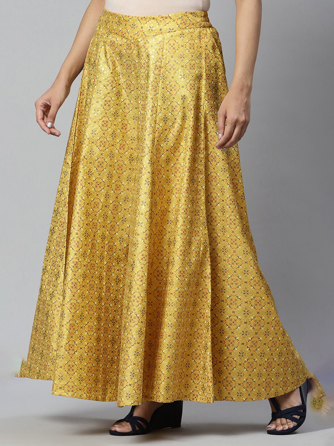 

AURELIA Women Yellow & Grey Ethnic Motifs Flared Ethnic Palazzos