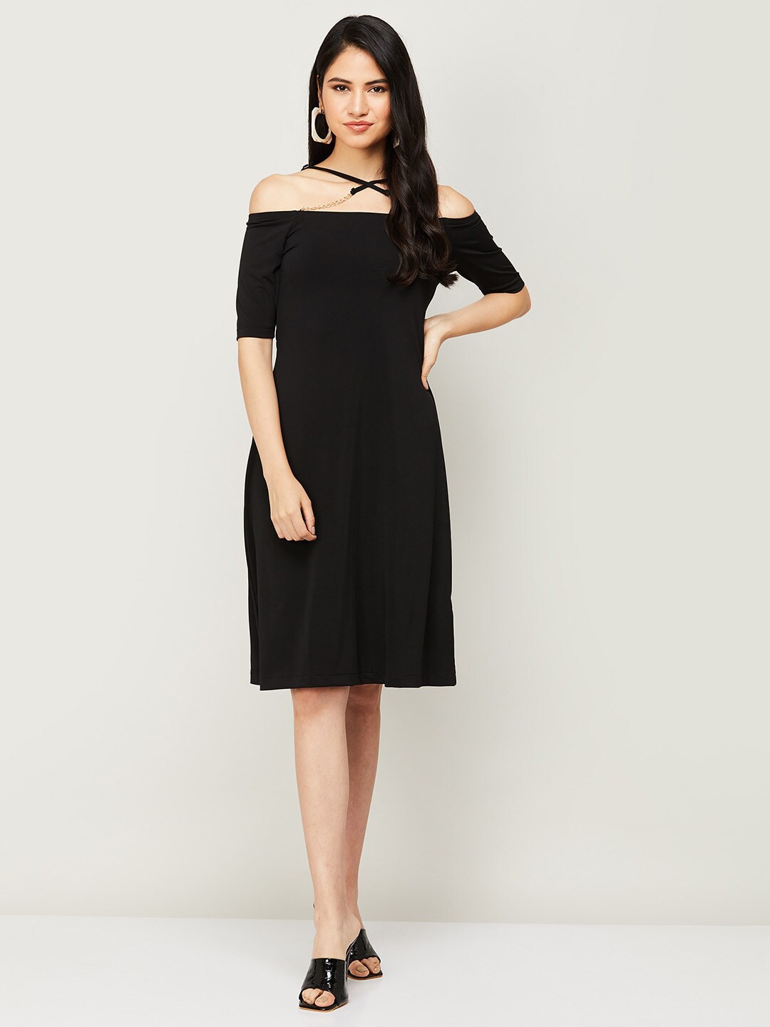 

CODE By Lifestyle Black Off-Shoulder A-Line Dress