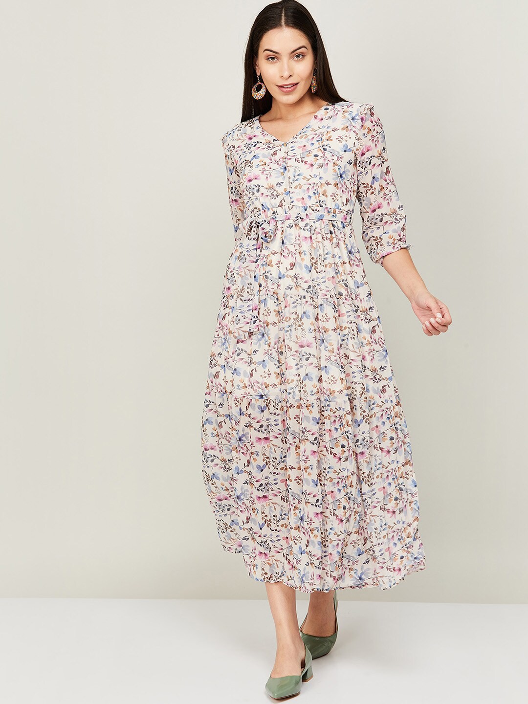 

CODE by Lifestyle Beige Floral A-Line Midi Dress