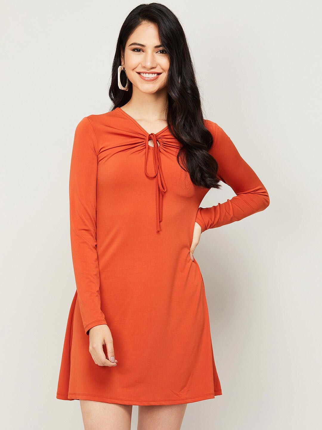 

Ginger by Lifestyle Brown Tie-Up Neck A-Line Mini Dress